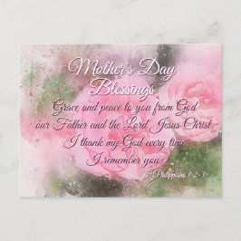Cartão Postal Bençãos de dia de as mães Philippians 1:2-3 Rosa R