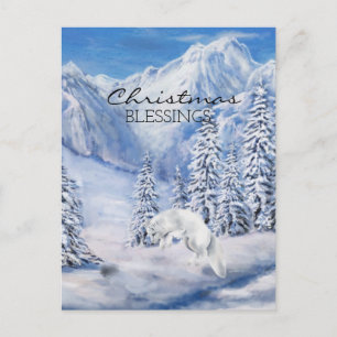 Cartão Postal Bênçãos de Natal Paisagem de inverno e Raposa Bran