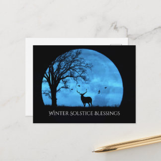 Cartão Postal Bênçãos do Solstício de Inverno Carvalho Lua Alce