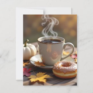 Cartão Postal Bênçãos Quentes, Café Quente e Rosquinha