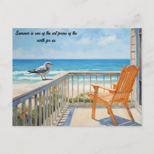 Cartão Postal Bench Beach Bird no Verão