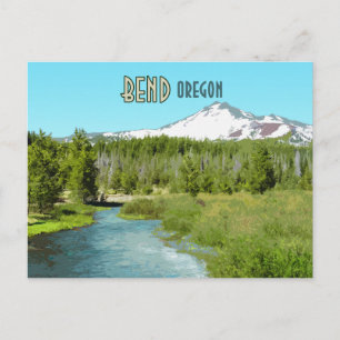 Cartão Postal Bend Oregon Mountain River Forest Vintage