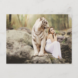 Cartão Postal Bengal Tiger e Lady
