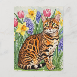 Cartão Postal Bengala Cat no Cartão-postal da Flor de Primavera