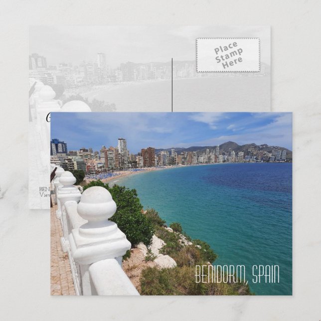 Cartão Postal Benidorm Praia Levante Praia e Oceano (Frente/Verso)
