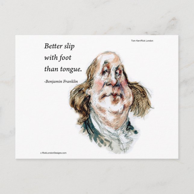 Cartão Postal Benjamin Franklin Caricature & Quote (Frente)