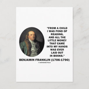 Cartão Postal Benjamin Franklin Gosta De Ler Citação De Dinheiro