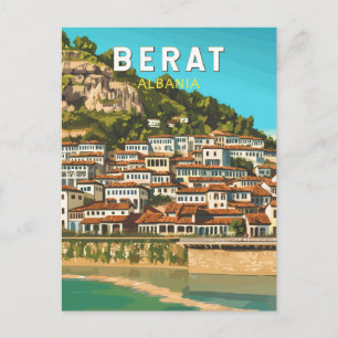 Cartão Postal Berat Albânia Viagem Art Vintage