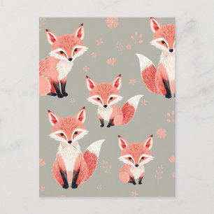 Cartão Postal Berçário de Bebê Raposa Rosa Padrão de Animais da