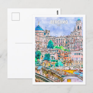 Cartão Postal Bergamo Itália Viagem Place Watercolor