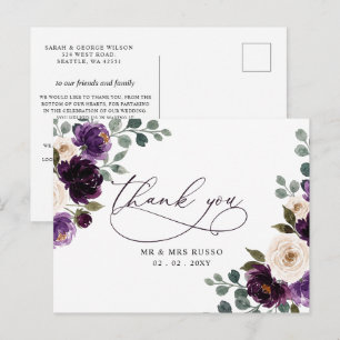 Cartão Postal Berinjela Floral Roxo Plum Thank You