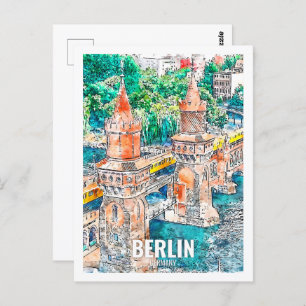 Cartão Postal Berlin Alemanha Viagem Place Watercolor