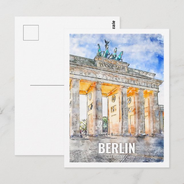 Cartão Postal Berlin Alemanha Viagem Place Watercolor (Frente/Verso)