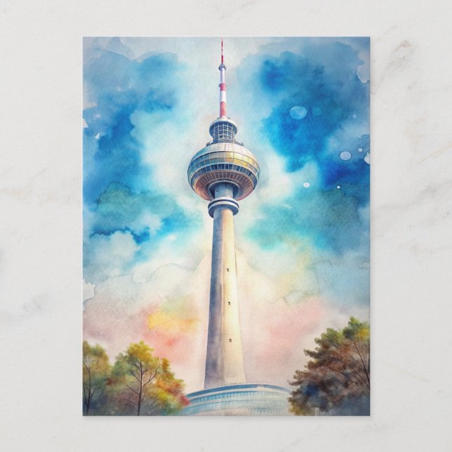 Cartão Postal Berlin Alexanderplatz Tower Watercolor (Frente)