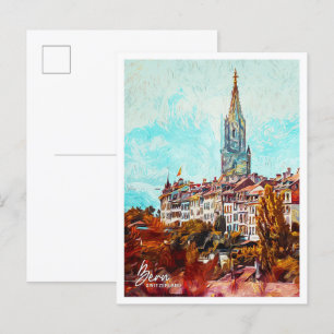 Cartão Postal Berna Suíça Belas Pinturas a Óleo Cidade