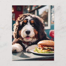 Cartão Postal Bernerdoodle Adorável no Jantar