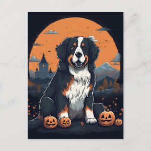 Cartão Postal Bernese Mountain Dog Halloween Orange Black