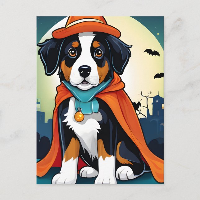 Cartão Postal Bernese Mountain Dog Puppy Halloween (Frente)