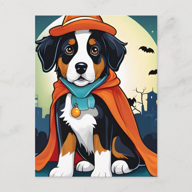 Cartão Postal Bernese Mountain Dog Puppy Halloween (Frente)