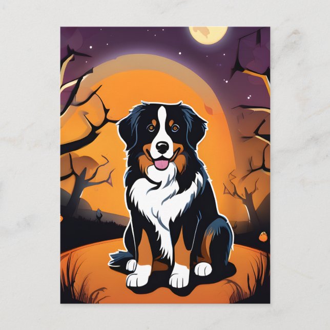 Cartão Postal Bernese Mountain Dog Purple Orange Halloween (Frente)