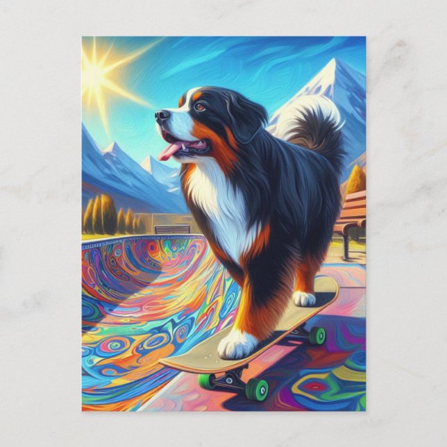 Cartão Postal Bernese Mountain Dog Skateboard (Frente)
