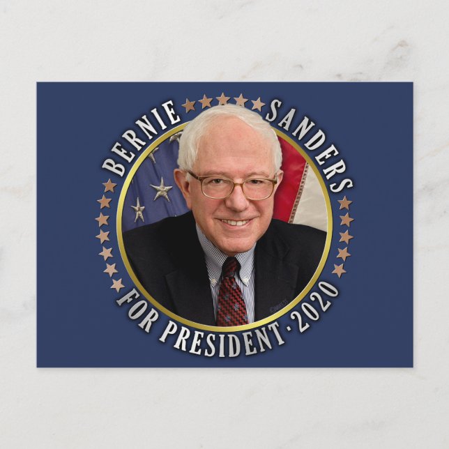 Cartão Postal Bernie Sanders para o Presidente 2020 Foto Democra (Frente)