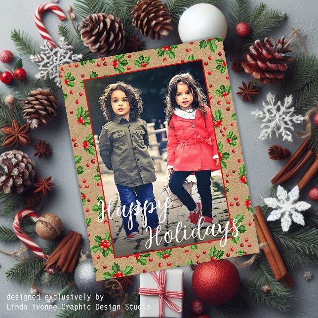 Cartão Postal Berries Vermelhos Holly Vermelhos de Feriado Cláss (Criador carregado)