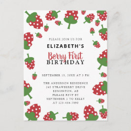 Cartão Postal Berry First Birthday Cute Strawberry Kawaii Girl