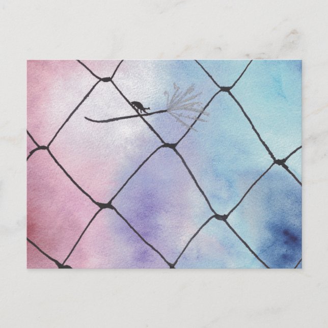 Cartão Postal Besouro de Pintura em Aquarela na cerca (Frente)