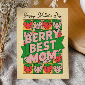 Cartão Postal Best Mom Retro Strawberry Funny Happy Mother's Day