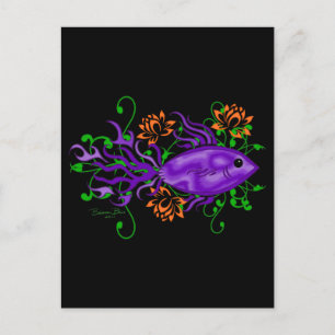 Cartão Postal Betta Fish Lotus Flores Arte Aquática