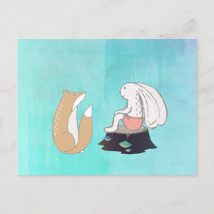 Cartão Postal BFF Fox and Rabbit Cartoon Sketch