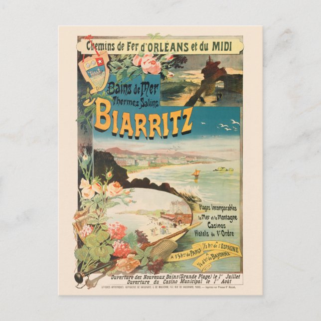 Cartão Postal Biarritz France Vintage Poster 1897 (Frente)
