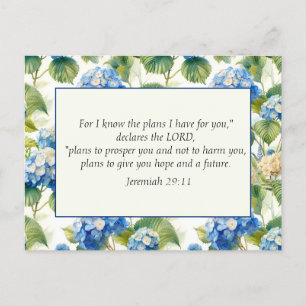 Cartão Postal Bíblia Cristã Floral Azul Planos de Deus 