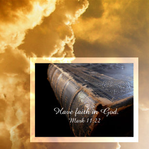 Cartão Postal Bíblia de couro vestida, "Tenha fé em Deus" Marc