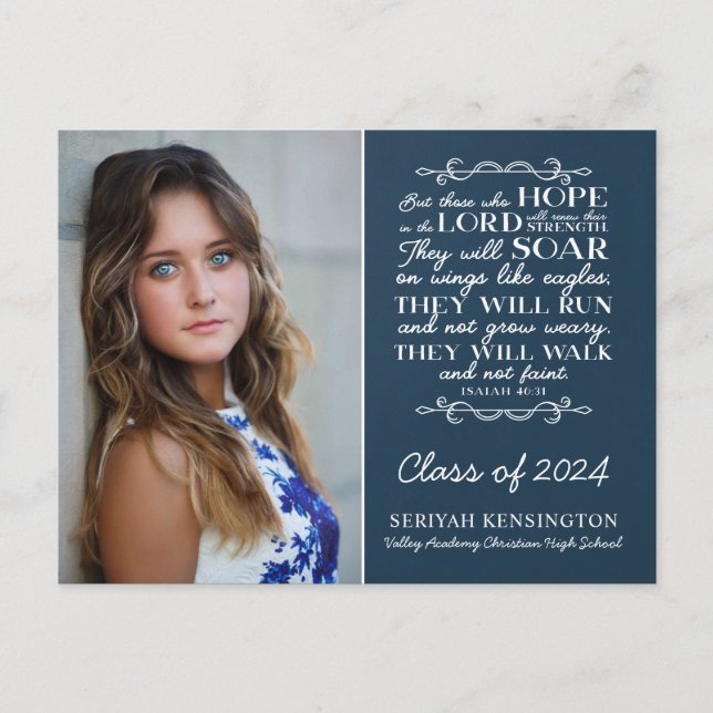 Cartão Postal Bíblia de Graduação Cristã Verse Isaiah 40 Foto (Frente)