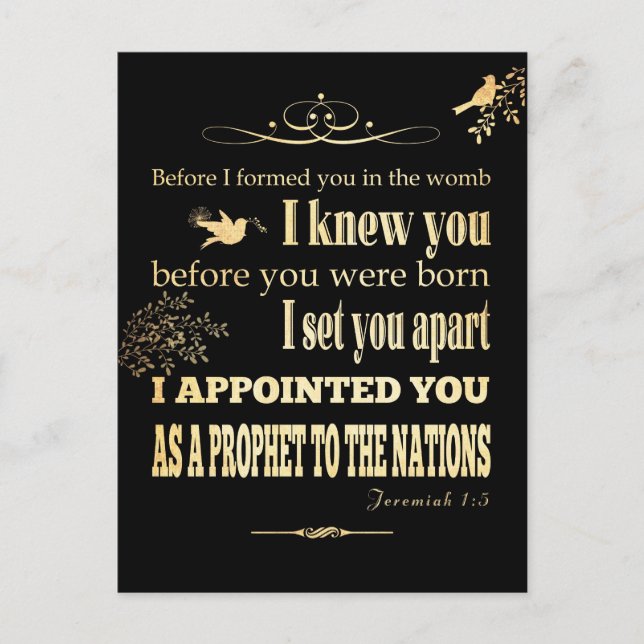 Cartão Postal Bíblia Escritural Cristã Verso - Jeremiah 1:5 (Frente)