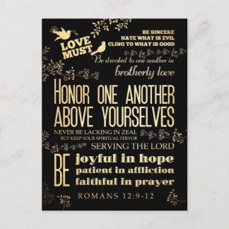 Cartão Postal Bíblia Escritural Cristã Verso - Romanos 12:9-12