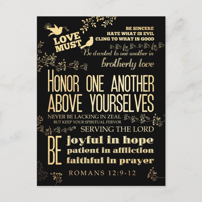Cartão Postal Bíblia Escritural Cristã Verso - Romanos 12:9-12 (Frente)