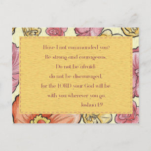 Cartão Postal Bíblia Floral Cor-de-Rosa Laranja Verso Joshua 1: