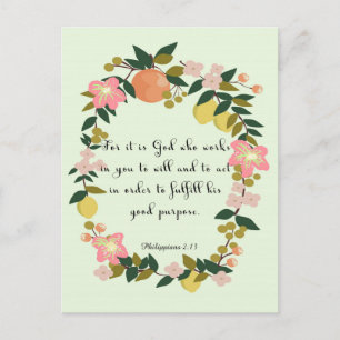 Cartão Postal Bíblia Verse Art - Philippians 2:13