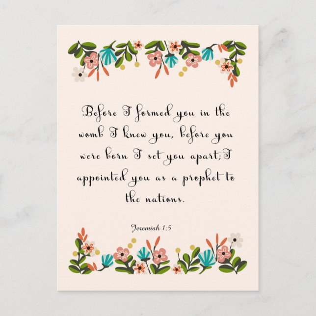 Cartão Postal Bíblia Verses Art - Jeremiah 1:5 (Frente)