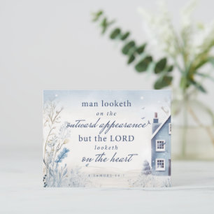 Cartão Postal Bíblia Verso 1 Samuel 16:7 Blue Watercolor