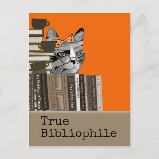 Cartão Postal Bibliophile verdadeiro - gato com livros