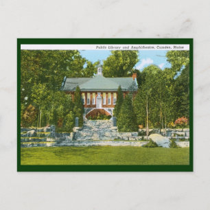Cartão Postal Biblioteca, Camden, Maine Vintage
