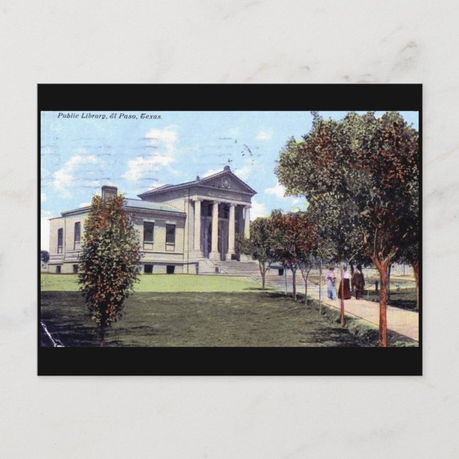 Cartão Postal Biblioteca, El Paso, Texas 1911 Vintage (Frente)