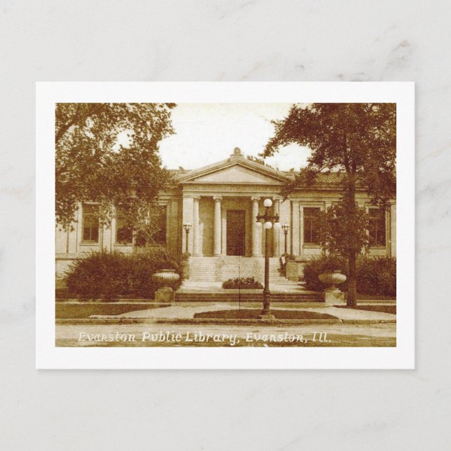Cartão Postal Biblioteca, Evanston, Illinois Vintage (Frente)