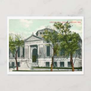 Cartão Postal Biblioteca, Lincoln, Nebraska Vintage