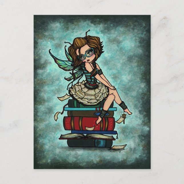 Cartão Postal Biblioteca Livro Fairy Wings Fantasy Art Postcard (Frente)