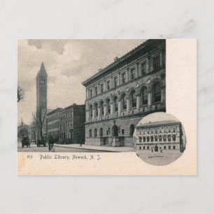 Cartão Postal Biblioteca, Newark, NJ Vintage
